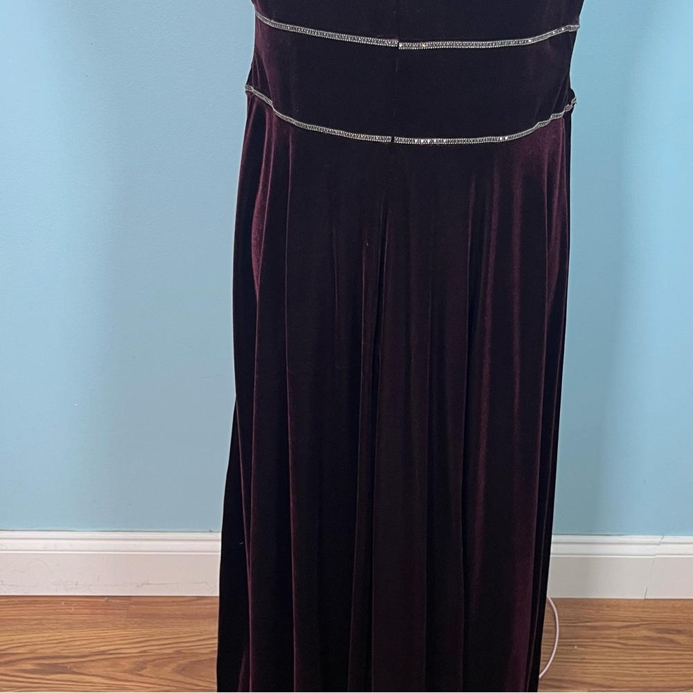 Oleg Cassini Burgundy Velvet Elegant Sheath Maxi Dress Size 14W (Altered) - Picture 13 of 14